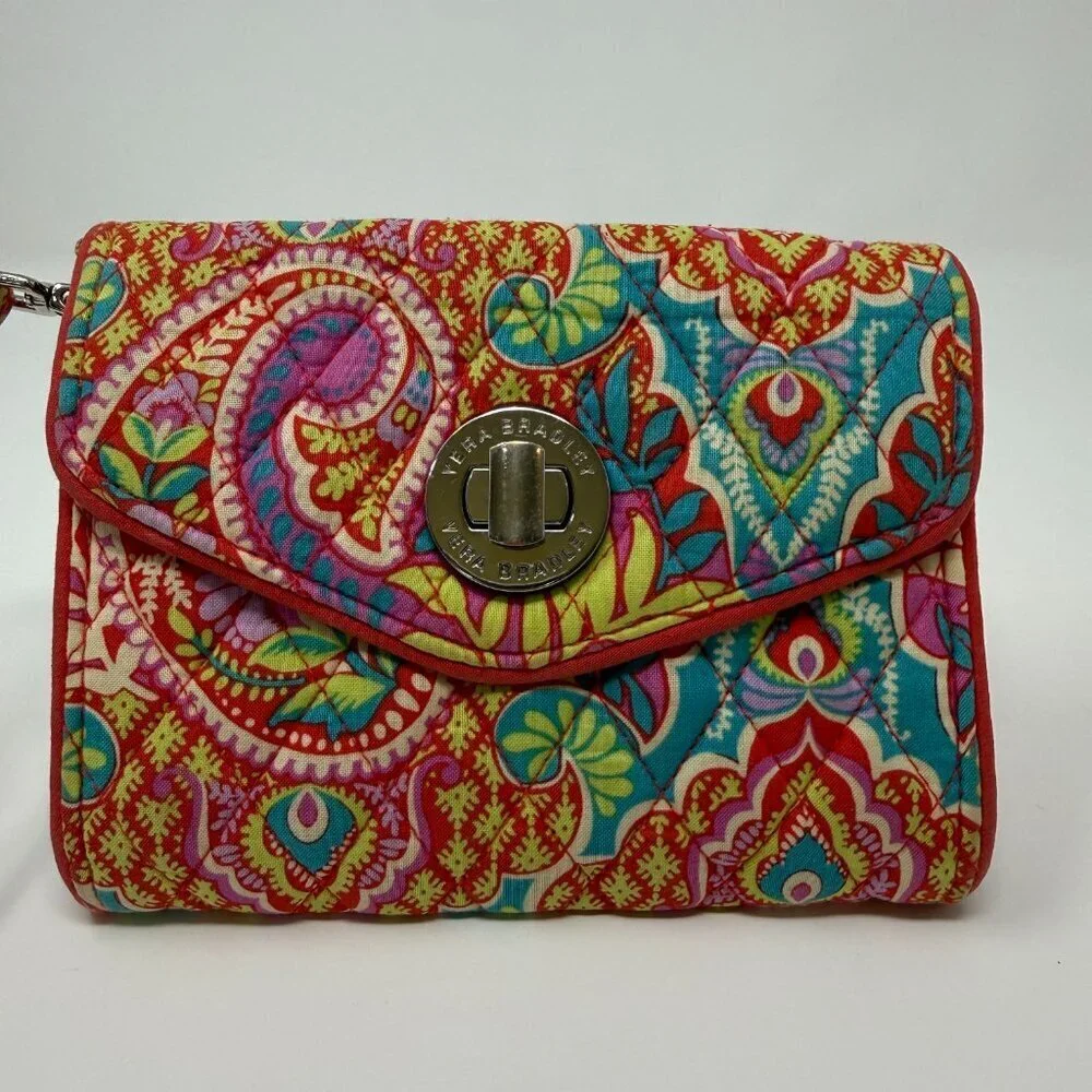 Vera Bradley Turn Lock Wrist Wallet Paisley In Paradise Quilted Wristlet Purse